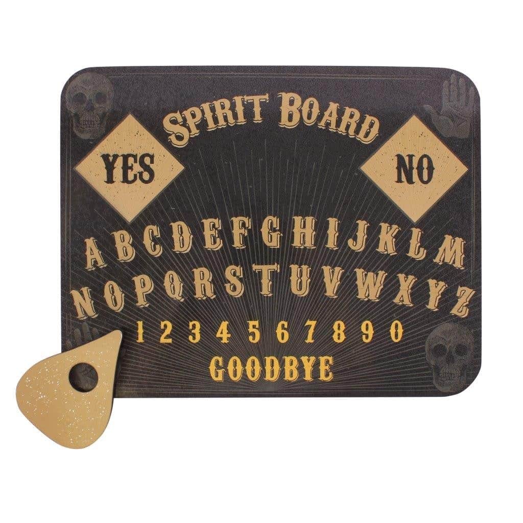 Ouija board with letters, numbers, and planchette, used for spirit communication and divination.