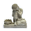 Boeddha Met Lotusvormige Kaarshouder Steengrijs 17,5 cm