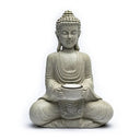 Meditatie Boeddha Met Kaarshouder Steengrijs Polyresine 27 cm