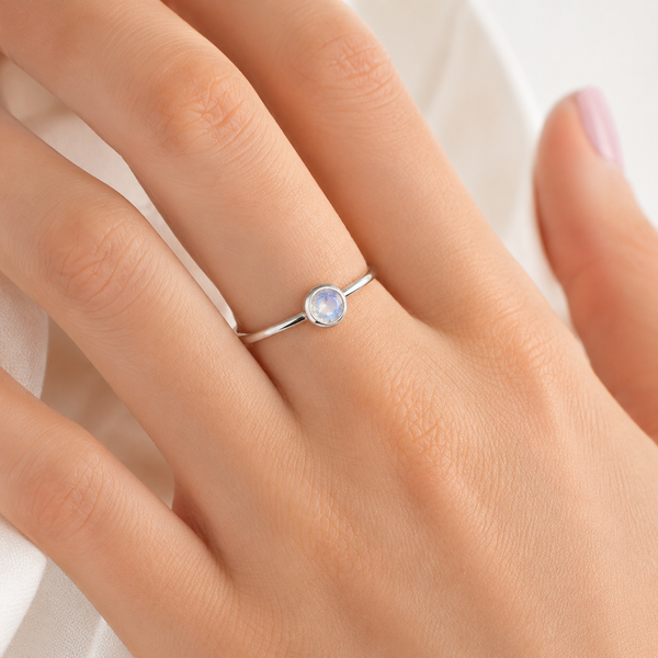 Geboortesteen Ring Maansteen Juni - 925 Zilver - Zilverkleurig (Maat 17)