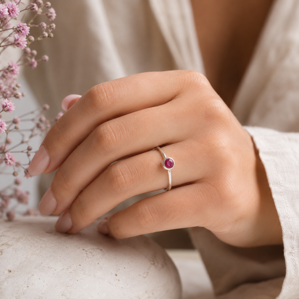 Geboortesteen Ring Robijn Juli - 925 Zilver - Zilverkleurig (Maat 17)