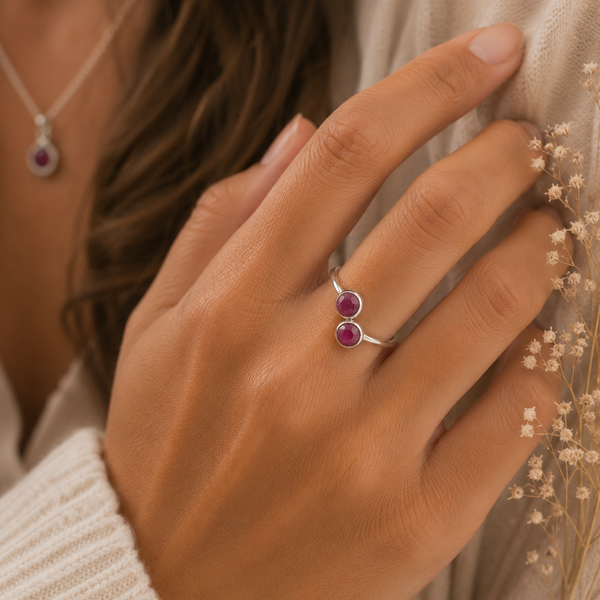 Geboortesteen Ring Robijn Juli - 925 Zilver - Zilverkleurig