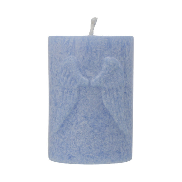 Votiefkaars Stearine Blauw Met Reliëf Engelenvleugels 8x5.5 cm