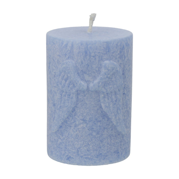 Votiefkaars Stearine Blauw Met Reliëf Engelenvleugels 8x5.5 cm