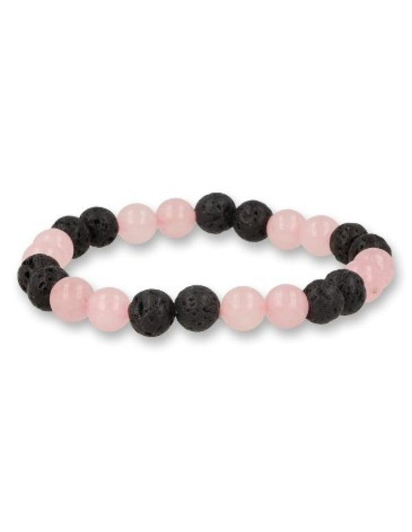 Roze kwarts / Lavasteen kralen armband