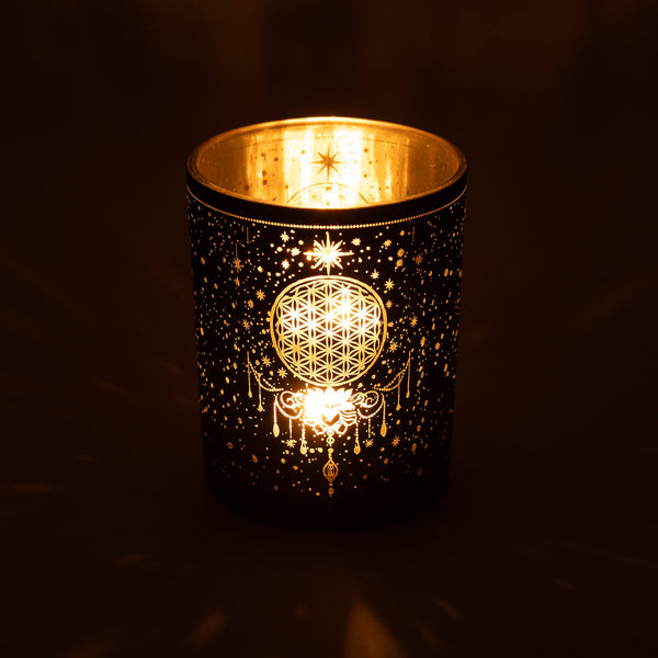 Sfeerlicht Matglas Metallic Mystical Flower Of Life 10x12,5 cm