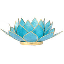 Sfeerlicht Lotus 5e Chakra Blauw Goudrand Capiz Schelp