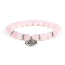 Elastische Mala Armband Met 21 Rozenkwarts Kralen En Boeddha Symbool
