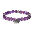 Armband Mala Elastisch Met 21 Amethist Kralen En Boeddha Bedeltje