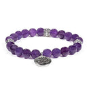 Mala Armband Elastisch Met 21 Amethist Kralen En Ohm Symbool