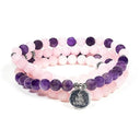 Mala Met 108 Kralen Rozenkwarts Amethist Elastisch Met Lotus Symbool