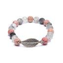 Elastische Mala Armband Met Rhodoniet, Grijze Kwarts En Veer 0.8 cm