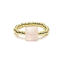 Ring Elastisch Facetgeslepen Rozenkwarts Goudkleurige Metalen Kralen ±2 cm