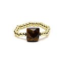 Elastische Ring Met Facetgeslepen Tijgeroog En Goudkleurige Metalen Kralen ±2 cm