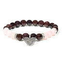 Elastische Edelsteen Armband Granaat Rozenkwarts Met Hart Bedel