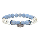 Edelsteen Armband Angeliet Bergkristal Blauw Elastisch Met Engelenvleugel