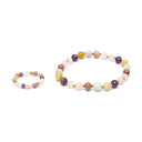 Set Armband En Ring Met Pastel Edelstenen En Goudkleurige Kralen ±7 Cm