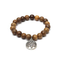 Mala Armband Met 21 Wengé Houten Kralen En Levensboom Bedel Elastisch
