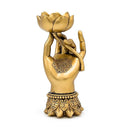 Theelichthouder Varada Mudra Met Lotus Goudkleurig 9x8.4x18.4 cm