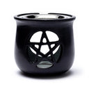 Wierookbrander Pentagram Zeepsteen Zwart Gepolijst Met RVS Zeef 8 cm