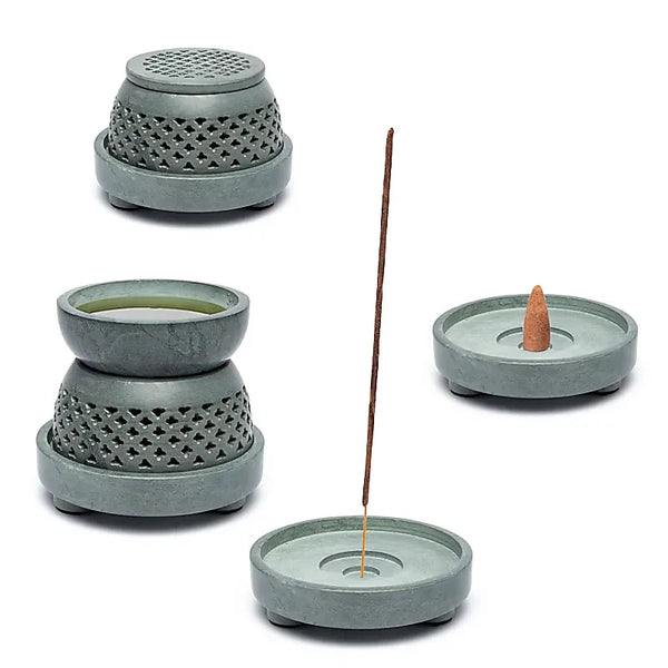 Multifunctionele Brander Zeepsteen Grijs 10x12,5cm