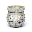 Multifunctionele Brander Zeepsteen Gemarmerd Bloemmotief 11x11cm