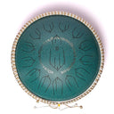 Hluru Handpan Tonguedrum Hybride Hartsoetra Titaniumstaal Turquoise Rood Berkenhout ±35,5 cm