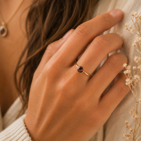 Geboortesteen Ring Granaat Januari - 925 Zilver Verguld (Maat 17)