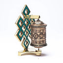 Gebedsmolen Met Oneindige Knoop En Om Mani Pad Me Hum Mantra Koper Turquoise/Groen