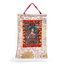 Thangka Print Witte Tara Met Brokaat Omlijsting Uit Nepal 29x20 cm
