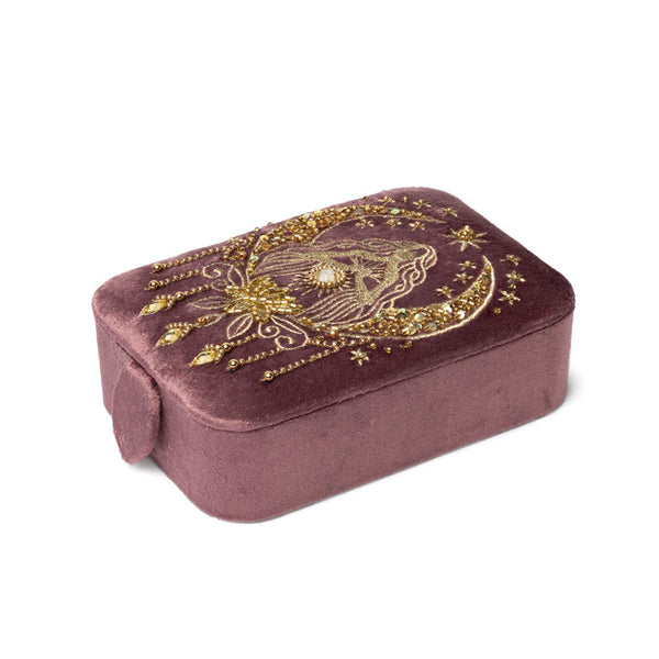 Sieraden En Tarotdoos Fluweel Roze Met Godin 11x15,5x5 cm