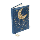 Notitieboek fluweel blauw met maan -- 20x15 cm