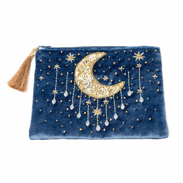 Etui Fluweel Blauw Met Maan 20x15 cm