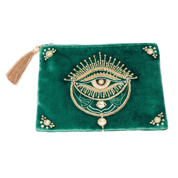 Etui Fluweel Groen Met Tarot Oog 20x15 cm