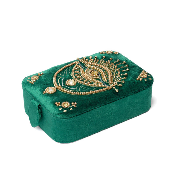 Tarotdoos Fluweel Groen Met Tarot Oog 11x15,5x5 cm