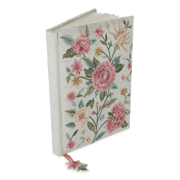 Notitieboek Fluweel Mintgroen Met Bloemen 20x15 cm
