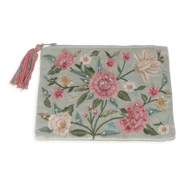Etui Fluweel Mintgroen Met Bloemen 20x15 cm