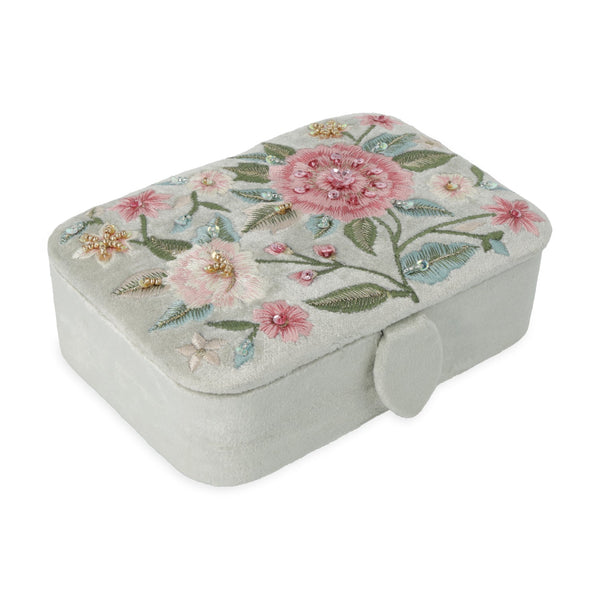 Sieraden En Tarotdoos Fluweel Mintgroen Met Bloemen 11x15,5x5 cm