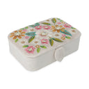 Sieraden / tarotdoos fluweel gebroken wit met bloemen -- 11x15,5x5 cm