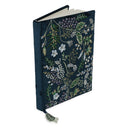 Notitieboek fluweel donkerblauw met bloemen -- 20x15 cm