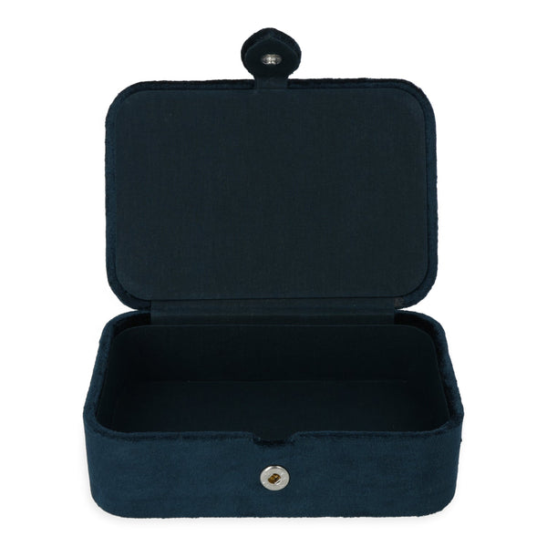 Sieraden En Tarotdoos Fluweel Donkerblauw Met Bloemen 11x15,5x5 cm