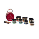 Klankschalen Set Met 7 Chakra Symbolen En Draagtas Bordeauxrood Brokaat 8-13 cm