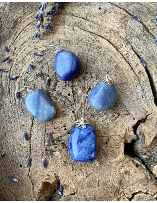 Blauwe kwarts edelsteen hanger