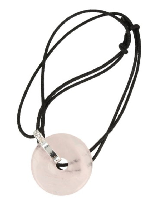 Roze kwarts donuthanger 40 mm aan koord