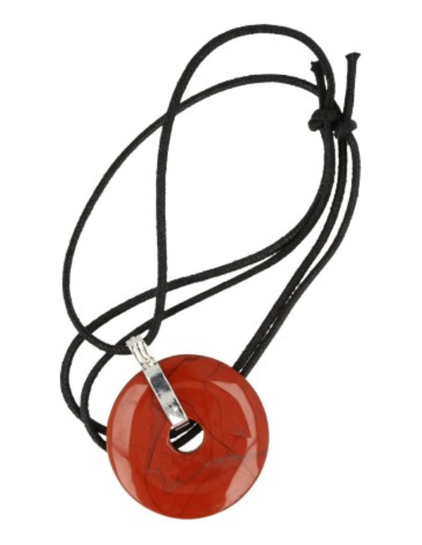 Jaspis rood donuthanger 40 mm aan koord
