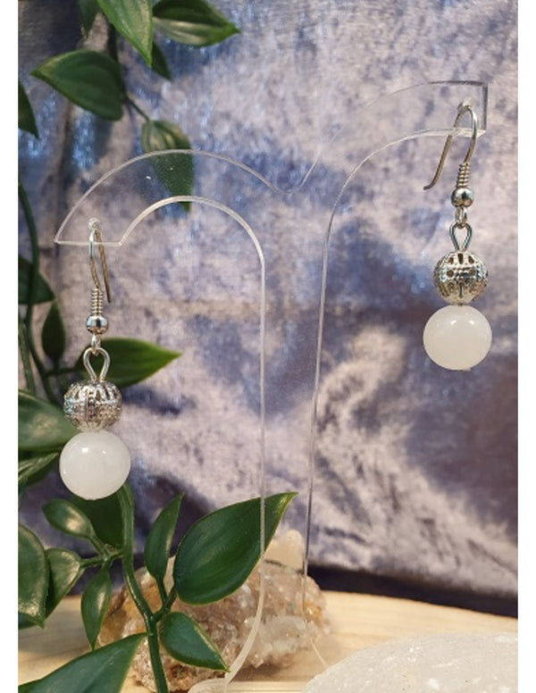 Oorbellen Jade wit met sierkraal