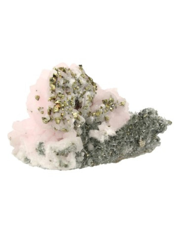 Calciet mangano, Bergkristal en Pyriet ruw, nr.128