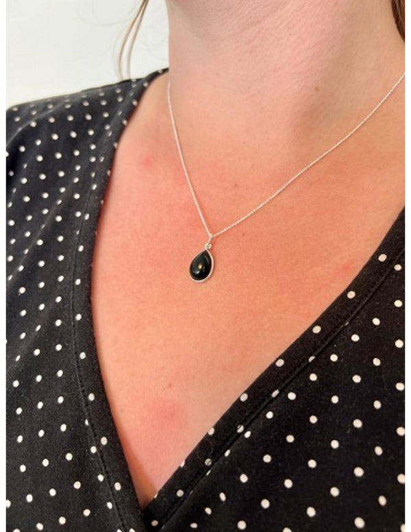 Obsidiaan zwart druppel sieraden set zilver