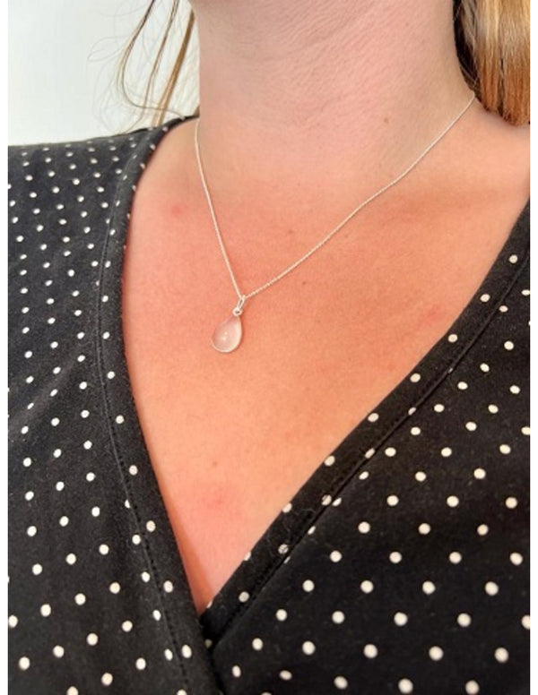 Roze kwarts druppel sieraden set zilver