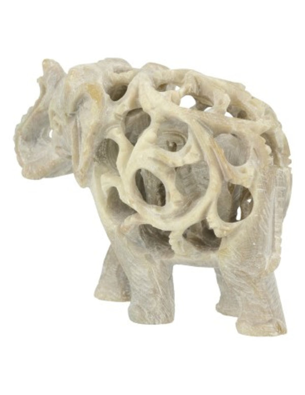 Speksteen olifant in olifant 6,5 cm slurf op
